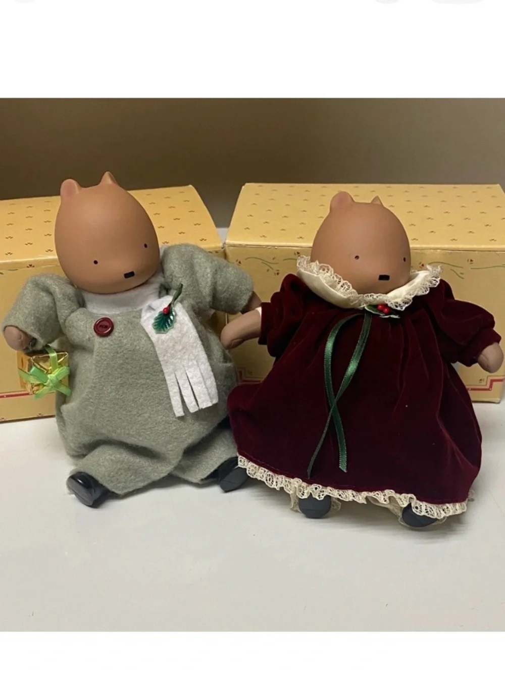 Michel & Co 1987 Vintage “A Winter Boy & Girl 1947” Hand Painted Ornaments